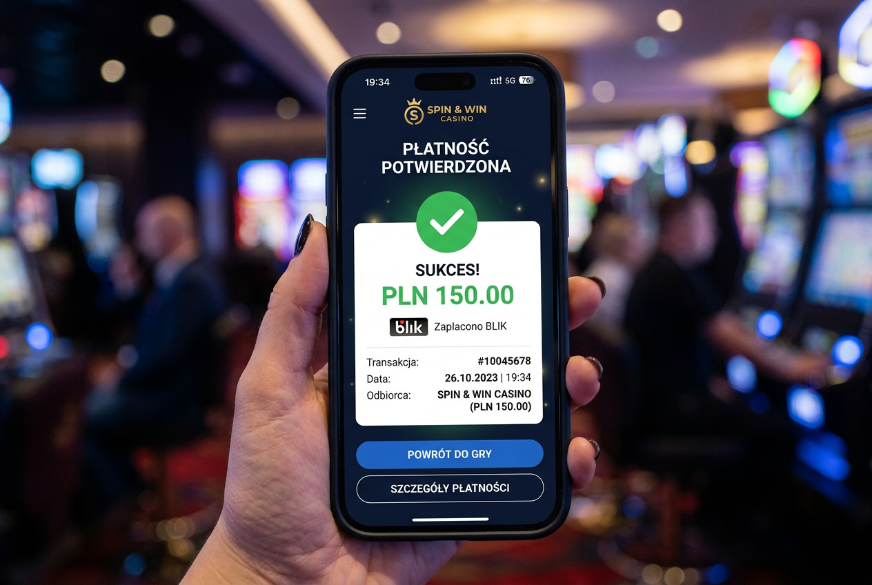 Osoba korzystająca z BLIK do płatności w kasynie na smartfonie