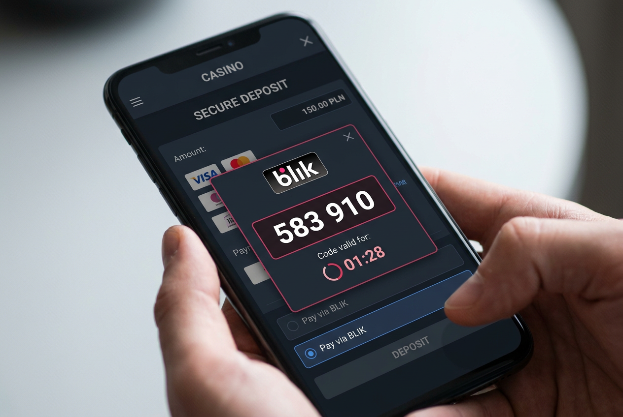 Smartfon z kodem BLIK podczas realizowania depozytu w kasynie
