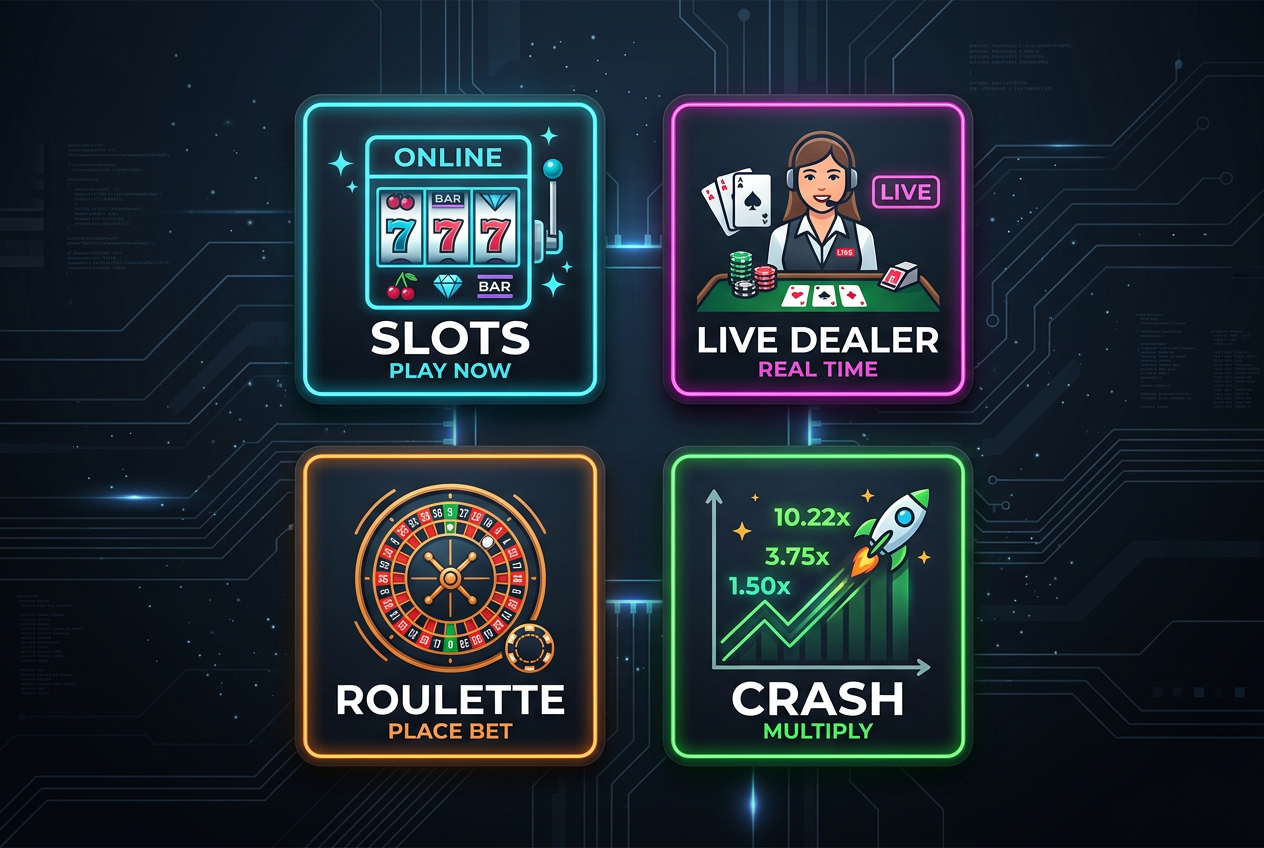 Ikony kategorii gier kasynowych w nowoczesnym stylu