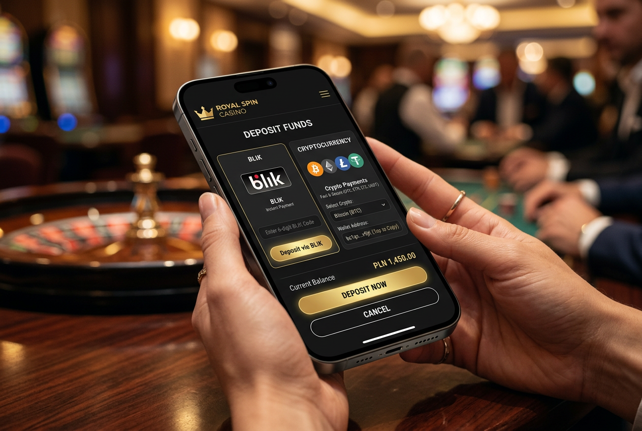 Interfejs mobilny nowoczesnego kasyna na prawdziwe pieniądze z widocznym panelem płatności